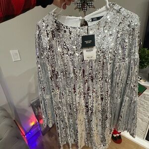 Zara Glittering Silver Sequin Blouse